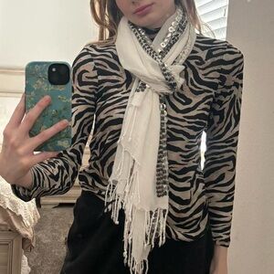 Y2K style white sequin scarf